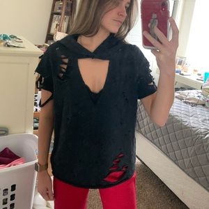 Distressed Top with Hood